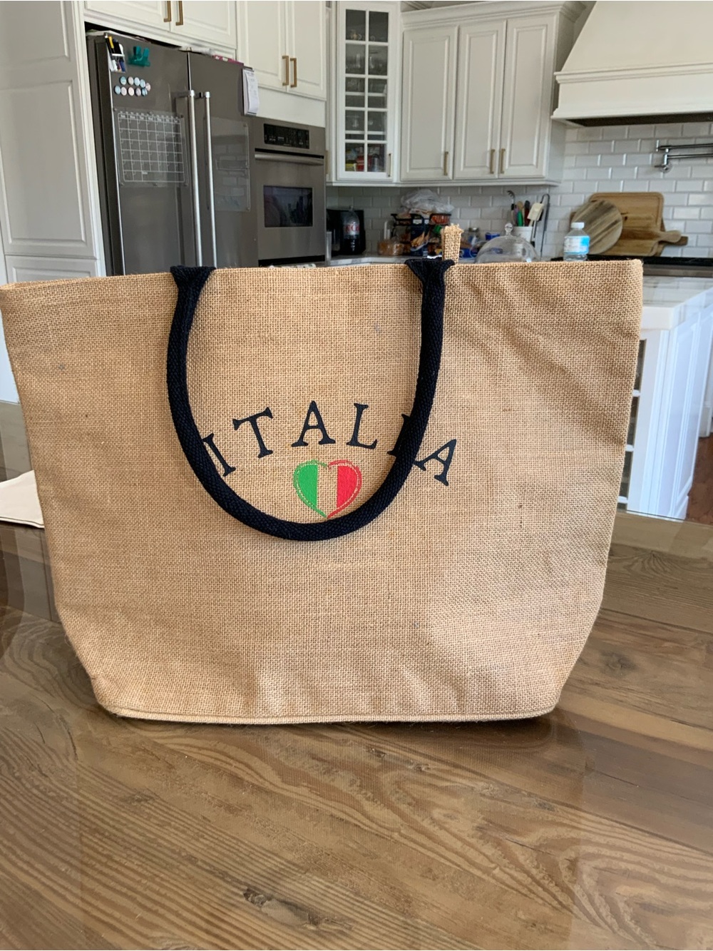 Canvas Jute Tote with Black Handles and Italy Heart Accent